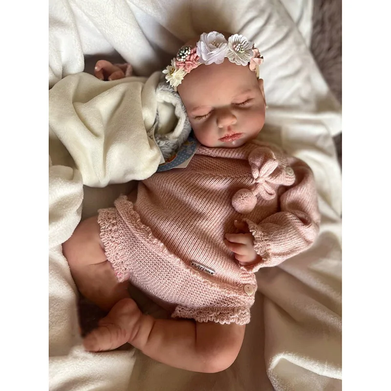 

50cm Newborn Baby Girl Doll Cotton Body Loulou Sleeping Reborn Doll Skinhead Lifelike 3D Skin with Visible Veins