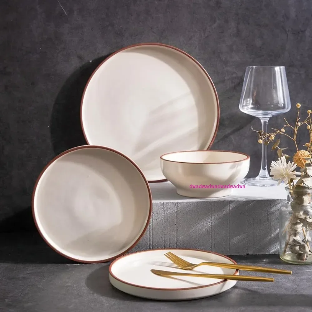 

Ceramic Dinnerware Sets of 4, High Edge Stoneware Plates and Bowls Set, Chip Crack Resistant