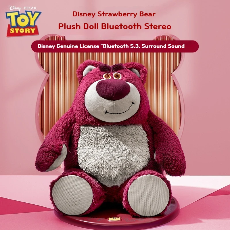 Disney Toys Story Strawberry Bear Bluetooth Speaker Toys Plush Pillow Doll Toys Cute Stuffed Sound Box For Girls Birthday Gifts