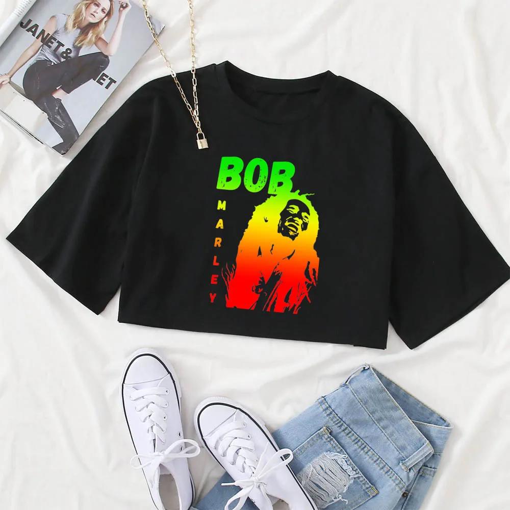 ボブ・マーリー シャツ ガールズ ファッション カジュアル 女性 ボブ・マーリー Tシャツ Y2K クロップトップ ファン用