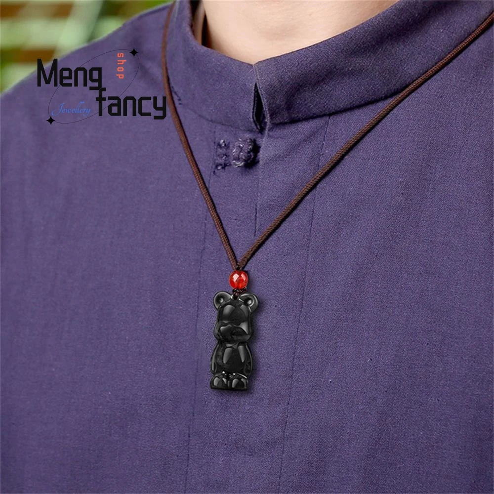 Natural Myanmar A-goods giadeite Wuji Seed Cute Bear Jade Pendant Simple Retro Exquisite Best seller Mascot Fashion Fine Jewelry