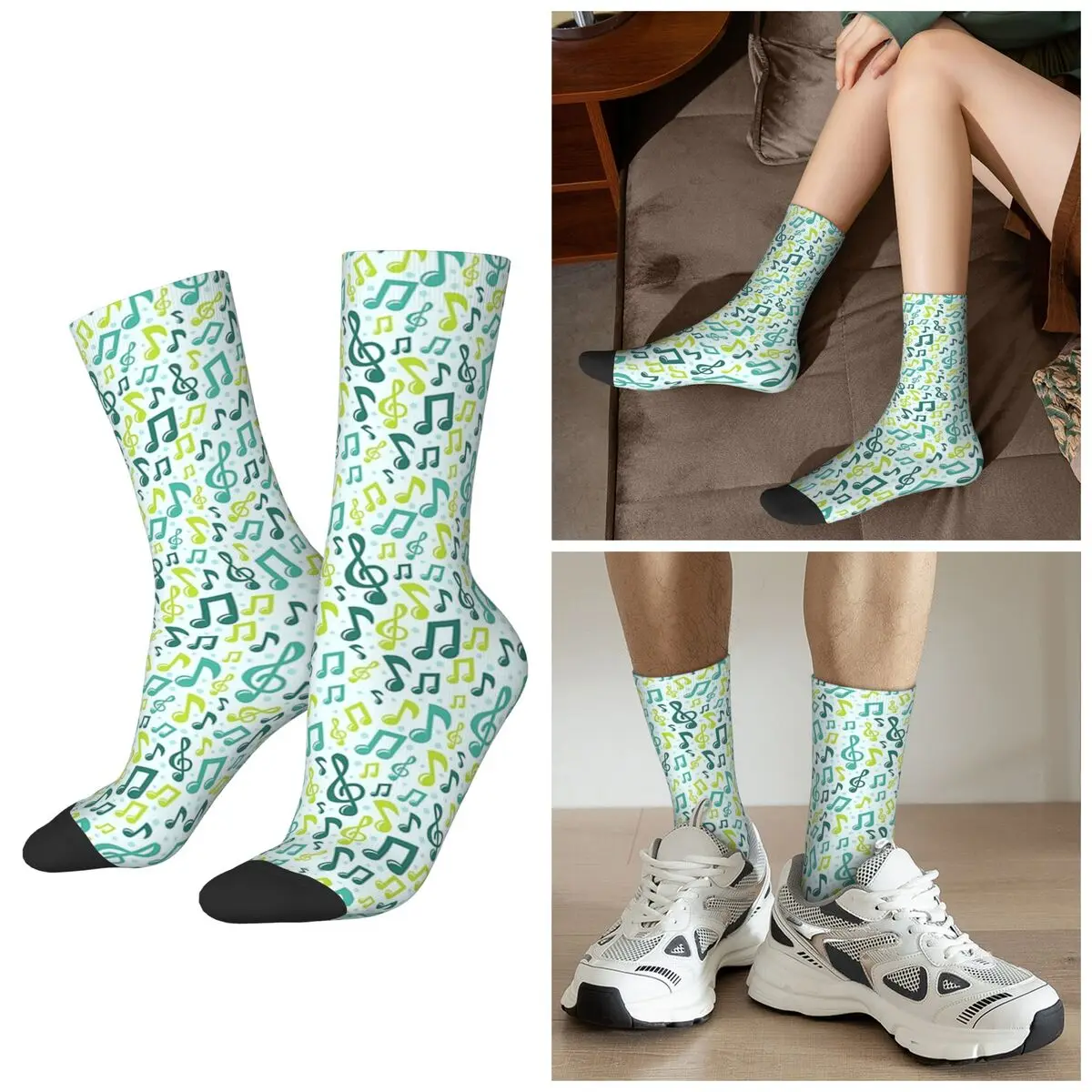All Seasons Crew Stockings Vibrant Musical Note Design Socks Casual Long Socks for Men Women Valentine's Day Gifts
