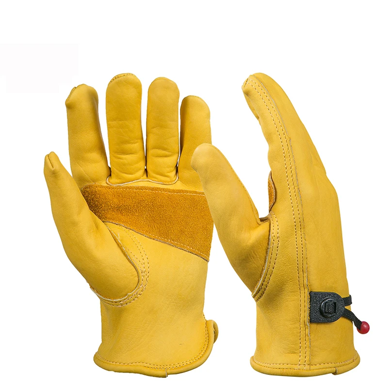 Leather Work Gloves For Men Yellow Cowhide Heavy Duty Safety Protective Driver Working Welding Mechanic Gloves