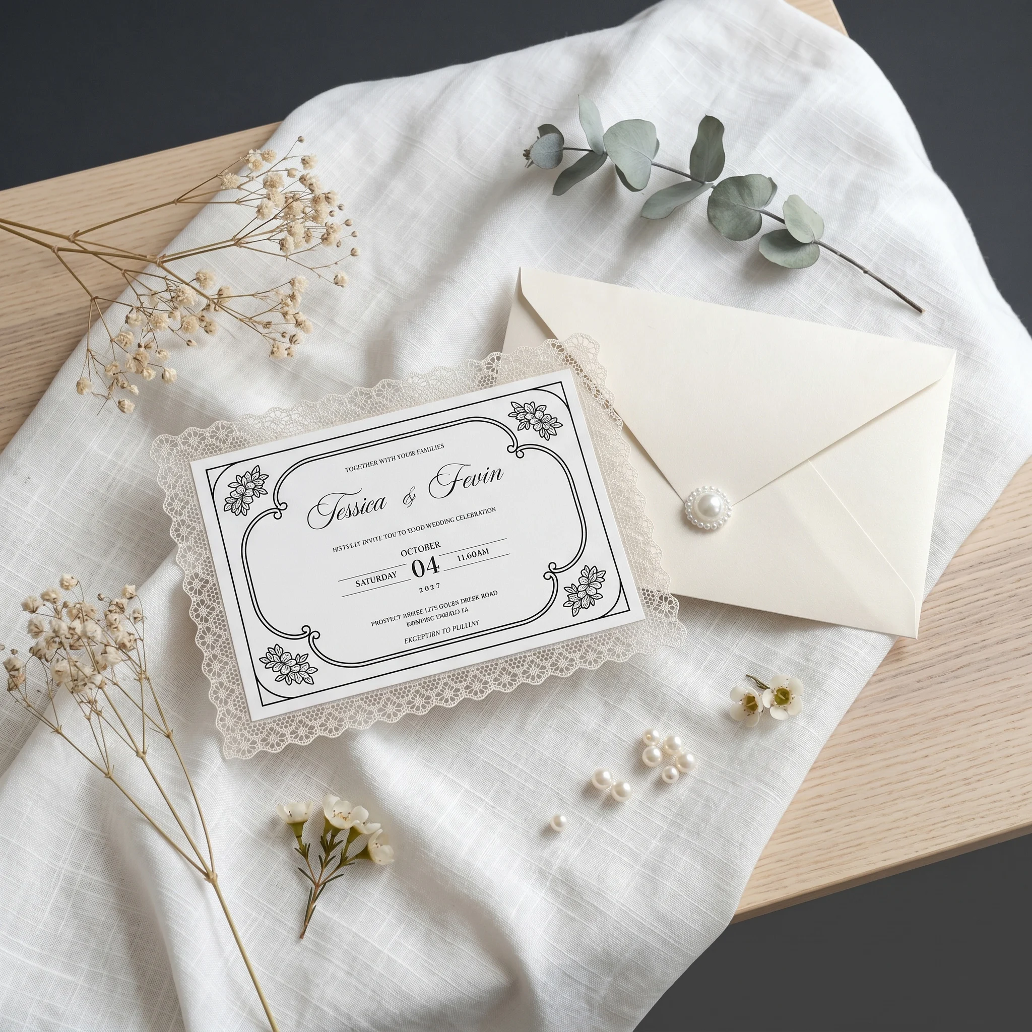 

25 Custom Personalized Lace Wedding Cards With Envelopes And Pearl Wax Seals Save The Date For Engagements And Bridal Showers