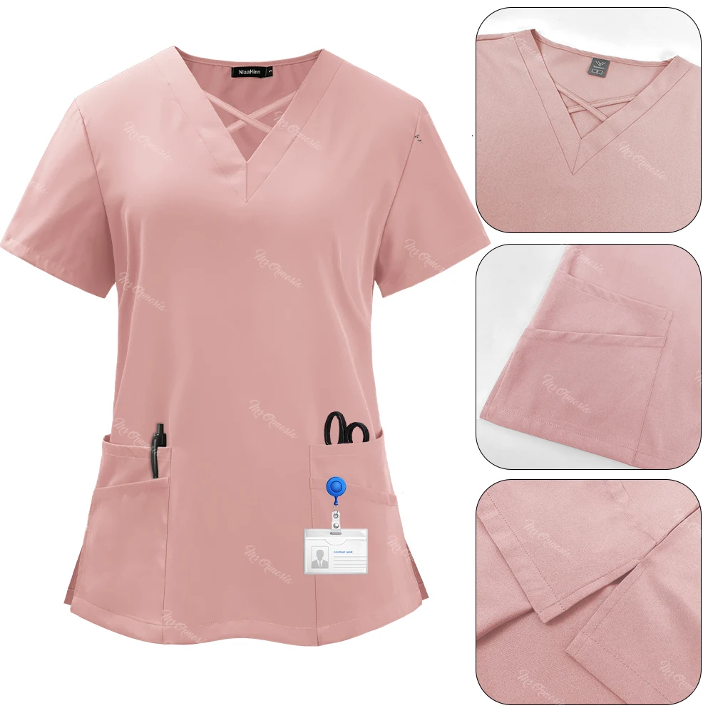 Beauty Tops+pants Medical Uniform Surgery Scrubs Set Short Sleeve Pet Shop Doctor Nurse Nursing Uniform Women Workwear Scrub Set