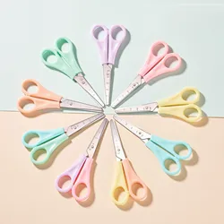 Creative Solid Colors Plastic Handle Stainless Steel Ruler Function Blade Simple Safe Children Students Study Homework Scissors