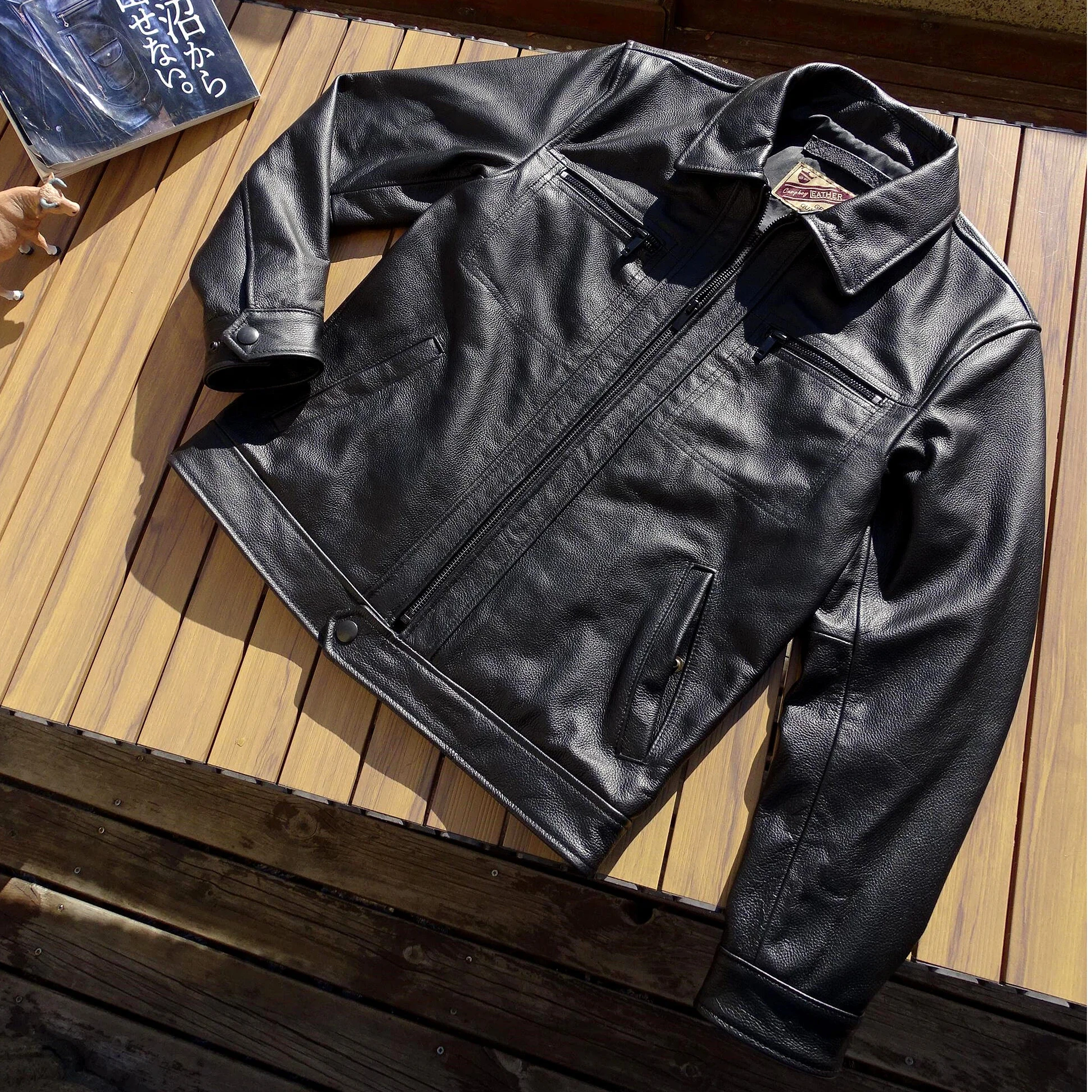 

Американские винтажные классические мужские кожаные куртки из высококачественной натуральной кожи, приталенные, с отложным воротником, черные, из натуральной кожи