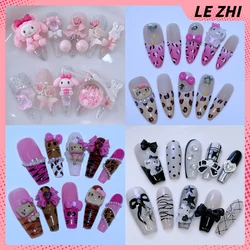 Cute Hello Kitty Kuromi Cartoon Handmade Party Nails Sticker Fashion Luxury Diamond Detachable Full Cover Party Nails Sticker