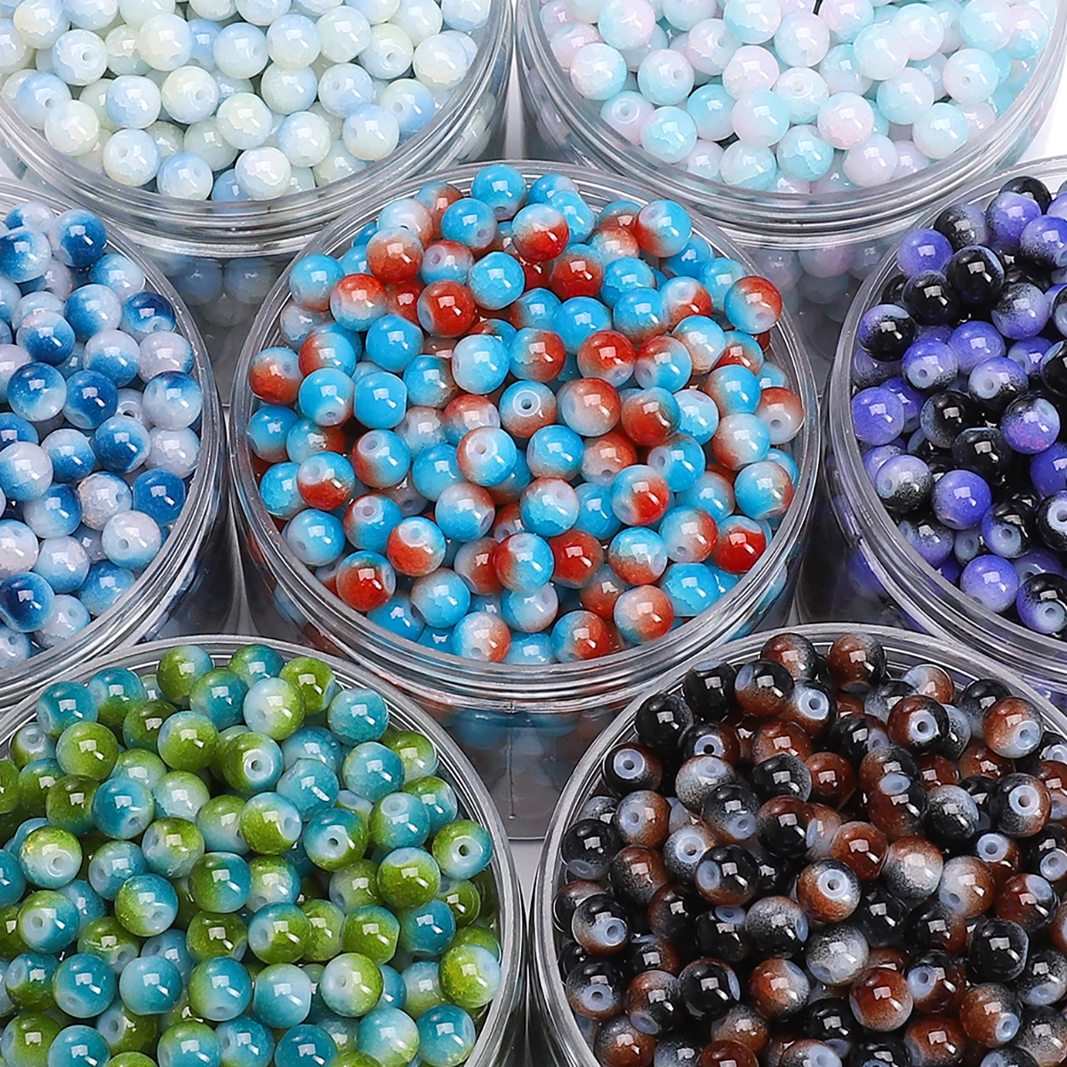 30Pcs/Bag Glass Double Splicing Jelly Round Beads Unique Loose Beads Handmade DIY Jewelry Bracelets Earrings Accessories Materia