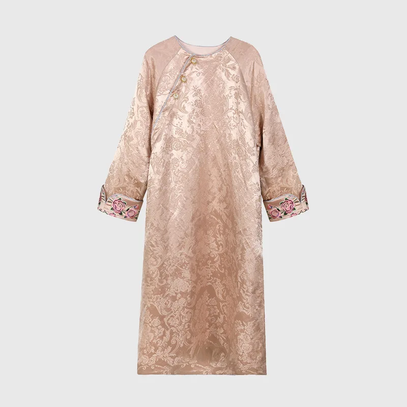 High Quality Women's Silk round Neck Chinese Style Skirt Non-Heritage Song Dynasty Brocade Xiangyun Yarn Long Sleeve Dress