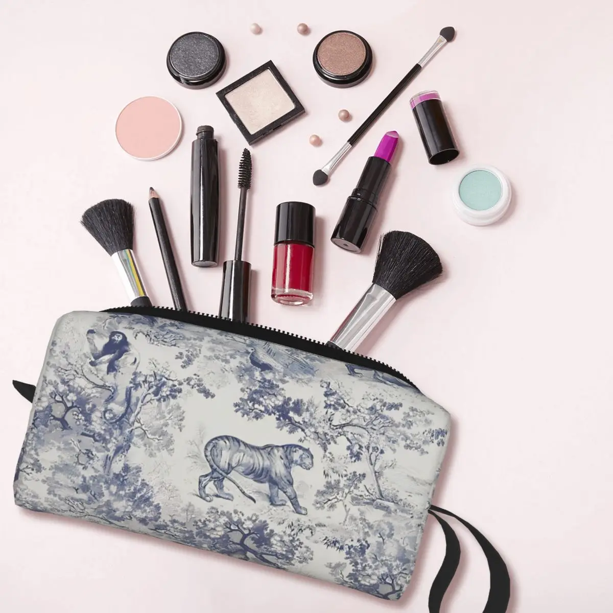 Blaue klassische französische Make-up-Tasche Beutel Toile de Jouy Kosmetik tasche Reise Kultur beutel Veranstalter Aufbewahrung Geldbörse Männer Frauen