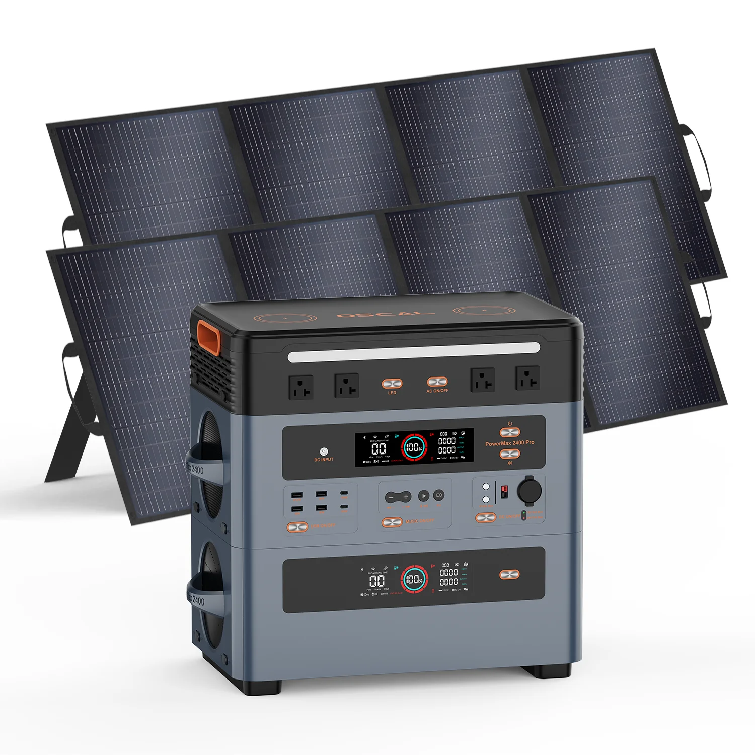 OSCAL 2400W Solar Generator Kit W/2*400W Panel & Battery Exble, Portable Power Station for Home Backup Off-Grid Camping