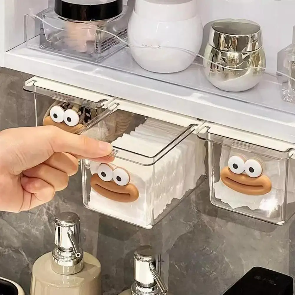 Schubladen-Aufbewahrungsbox unter Spiegelschrank, transparent, Cartoon-Toilette, Baumwolle, Badezimmerschrank, Schubladenregal, Schmucketui