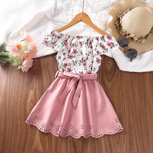 Conjuntos de ropa para ninos Tops y faldas para ninas de 4 a 7 anos moda Coreana de verano rosa estampado Floral vacaciones fiesta conjuntos diarios AliExpress