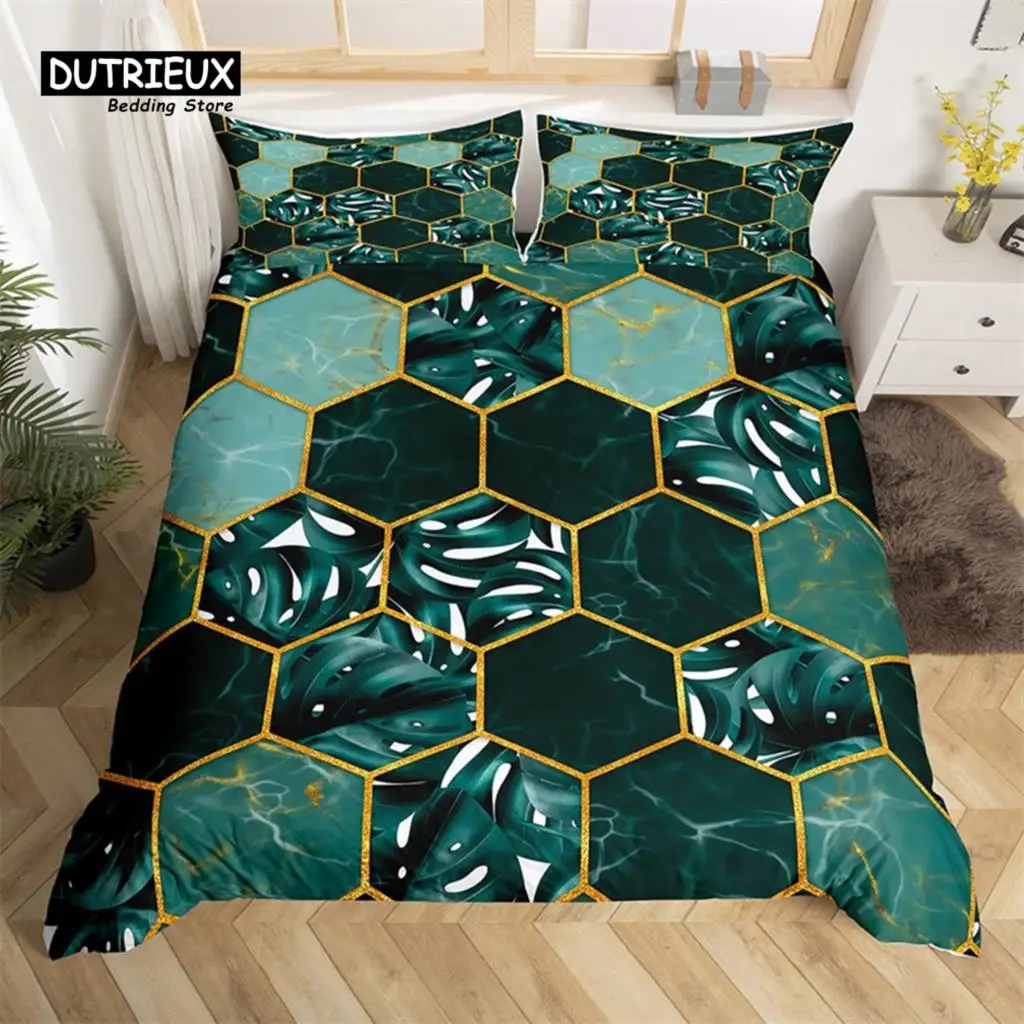 

Marble Duvet Cover Set Microfiber Geometric Hexagone Quilt Cover Honeycomb Bedding Set Single King Queen For Kids Teens Adults