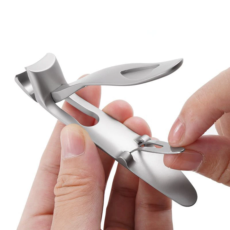 Anti-Splash Ergonomic Nail Clippers Nails Cutters Angled Head Thick Toenails Nippers Manicure Pedicure Tool Stainless Steel