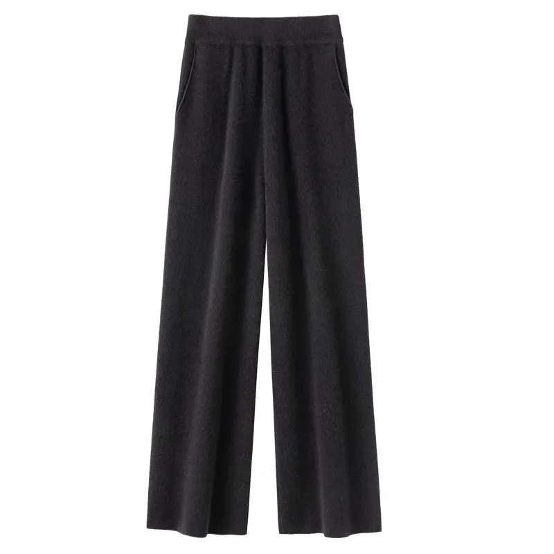 Yitimoky Wool Knitted Pants for Womne 2023 New Fashion Pockets Casual High Waisted Pants Fall Winter Elastic Waist Wide Leg Pant