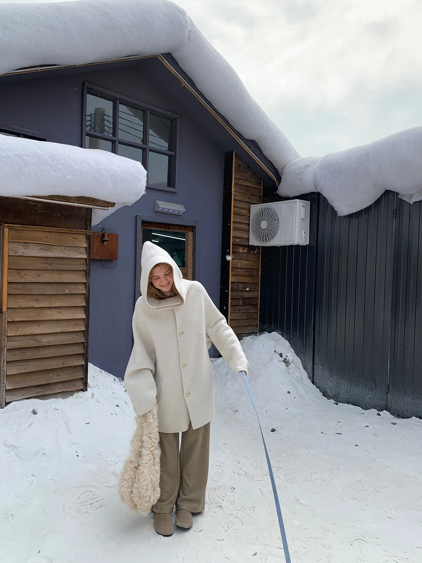 

Пальто женское шерстяное двустороннее ручной работы с капюшоном, свободного кроя, в стиле Casual, Long Sve