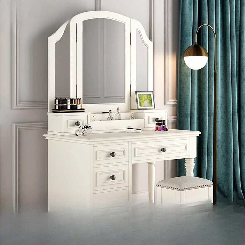 

Hongmuge American solid wood folding dresser bedroom modern simple white makeup table storage storage furniture