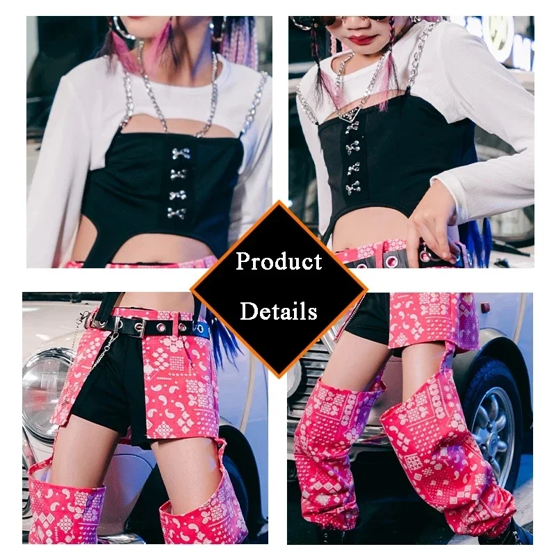 Hip Hop Dance Stage Costume para Meninas, Tops e Calças Cargo, Roupas Festival, Roupas de Dança, Top Crop, Roupa Dancer, Roupas de Rua Crop