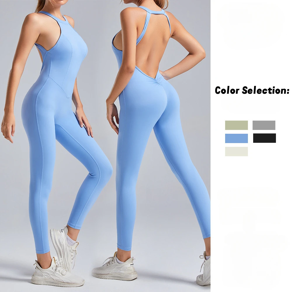 

Seamless Yoga Jumpsuits Skinny Sports Quick-Drying Peach Buttocks Outdoor Running Fitness Jumpsuits Backless Gym sets for Women