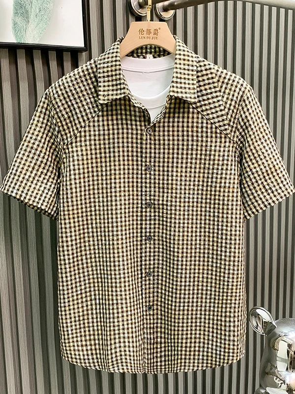 

Summer Trendy Men's Loose Fit ort Sve Plaid irt Thin Casual Artistic Japanese Retro Sle Youth ular Button up