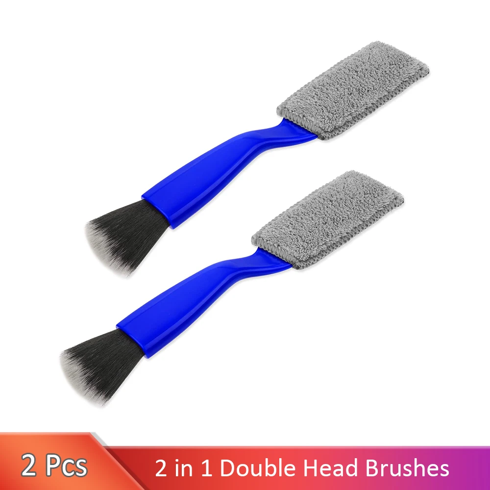 2 Pcs Double Head Brushes Car Interior Exterior 2 in 1 No Scratch Auto Deep Cleaning Tool for Car Dashboard Seat Wheel(Blue)