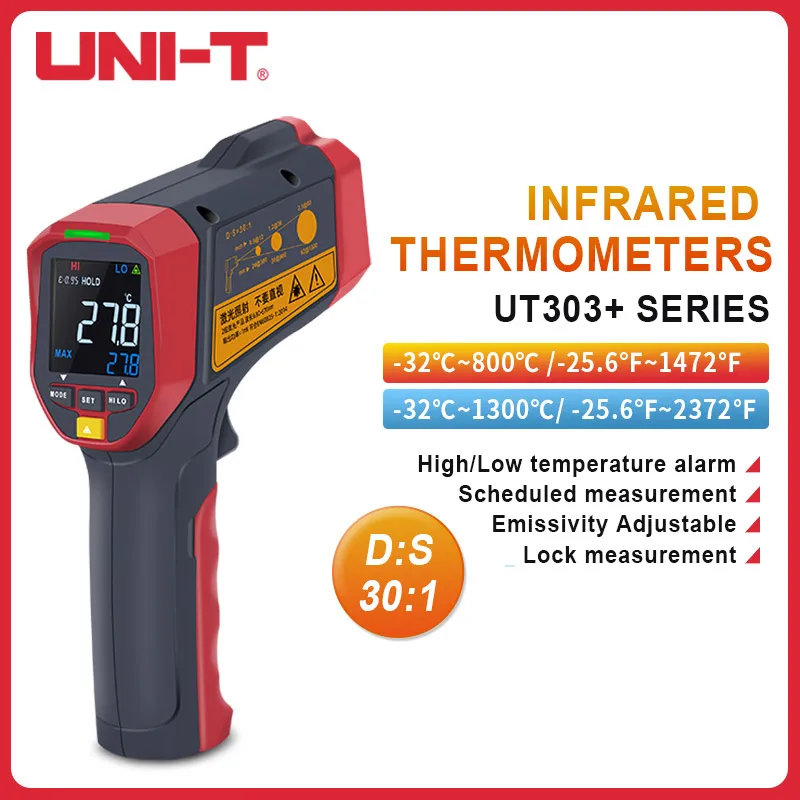 

UNI-T Бесконтактный измеритель температуры, цифровой инфракрасный пирометр с ЖК-дисплеем и подсветкой, лазерный термометр, пистолет