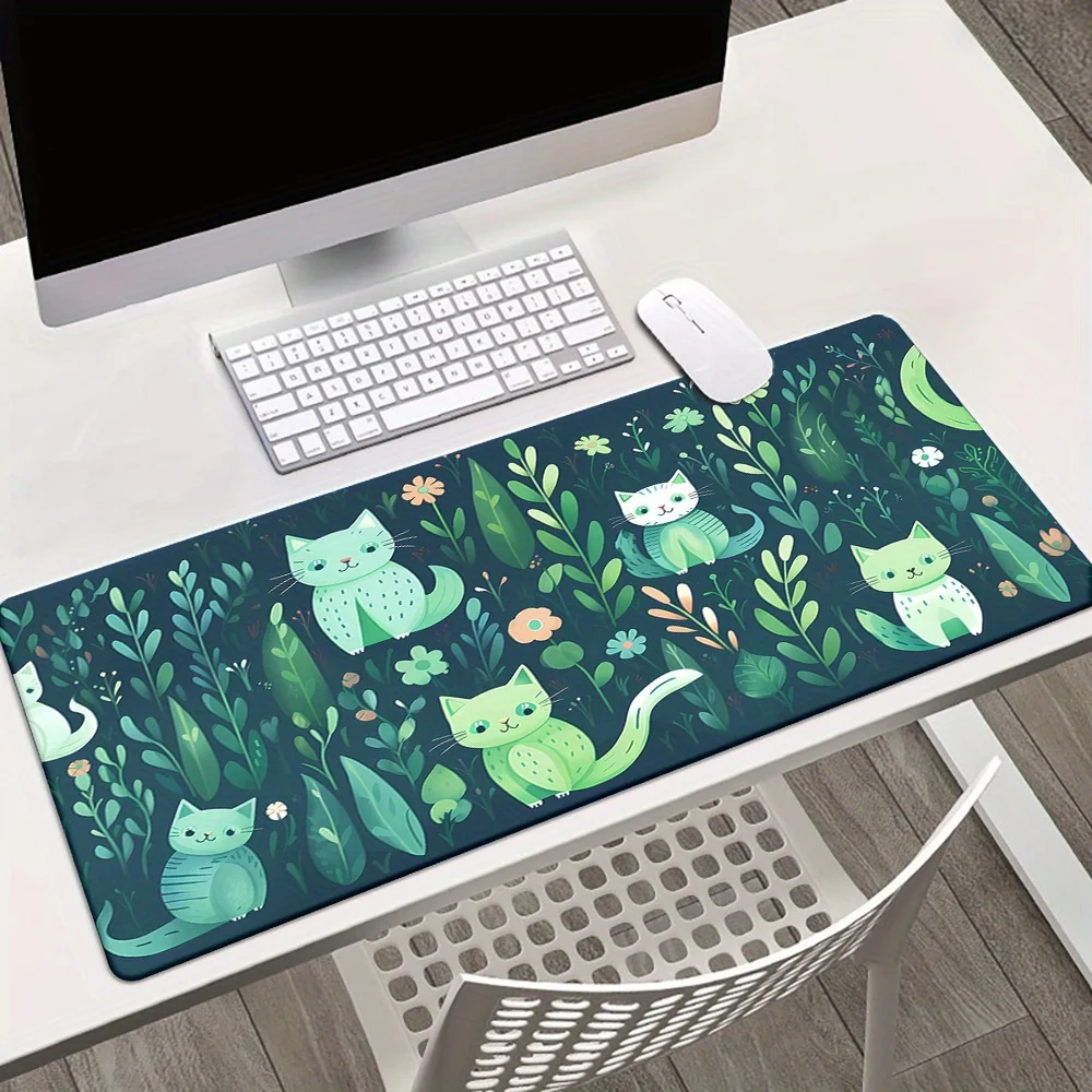

The green flower kitten mouse pad is a waterproof and anti-slip rubber washable desk mat, suitable for gaming and office use