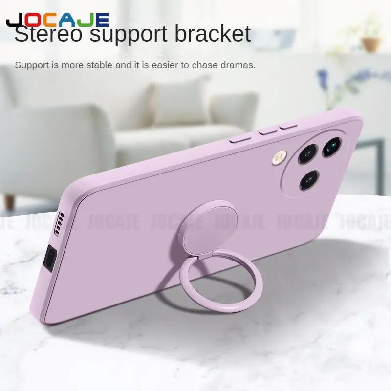 for POCO X6 Pro Liquid Silicone Ring Holder Phone Cover for POCO X5 Pro F5 M5 M5S M4 X4 F3 X3 M3 Soft Back Cover With Lanyard image 3