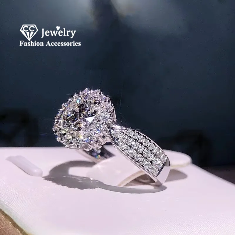 CC Sterling Silberfarbene Damenringe mit weißem Kubikzirkonia, runder Stein, edler Schmuck, Party- und Hochzeitsaccessoire, Drop Shipping CC3141
