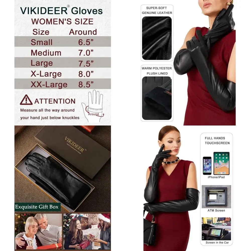 

Luxury Women's Full-Touchscreen Leather Gloves with Plush Lining for Evening & Opera Events