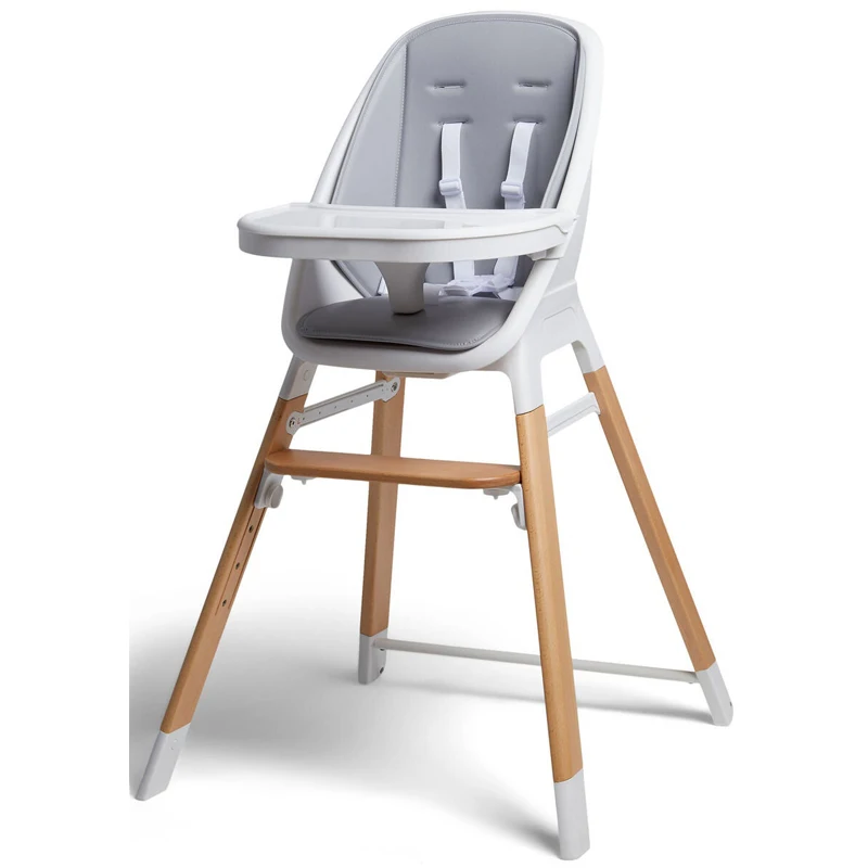 2-in-1 High Quality Baby Wooden High Chair with 5-point Safety Belt For Baby Feeding