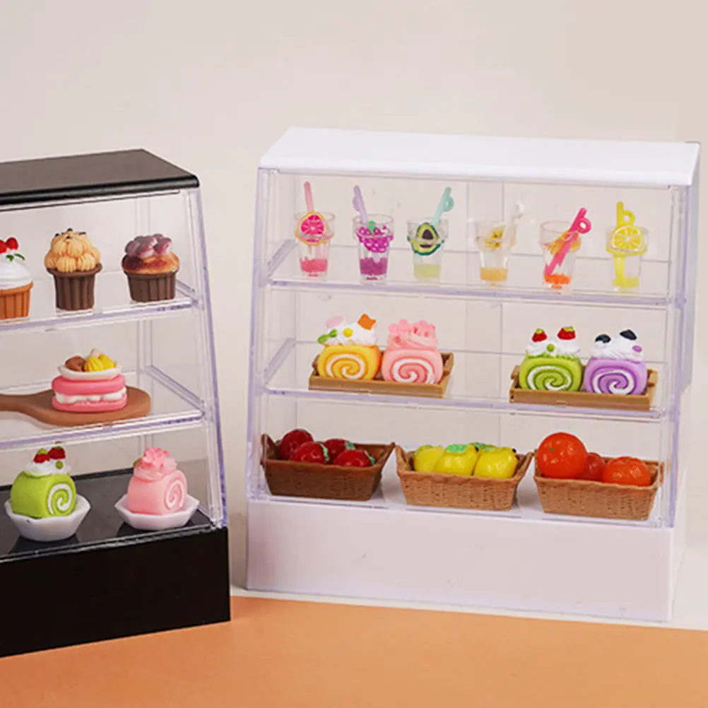 

2 шт. миниатюрные витрины для тортов, мебель для кукольного домика, прозрачный пластик, безопасный для детей, декор для кукольного домика