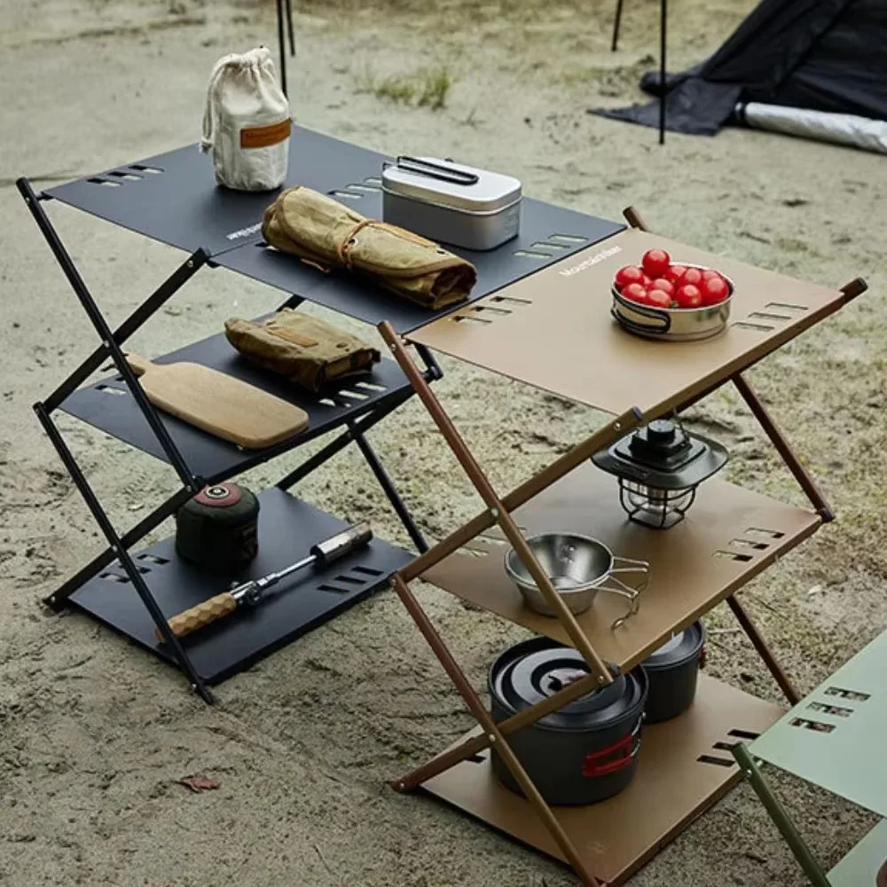 Outdoors Foldable Table Shelf Stainless Steel Mesh Table Camping Equipment Portable Traveling Picnic Furniture Dual-Use Tables