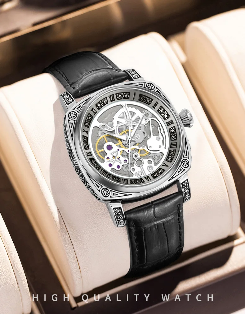 Classic Punk Casual Carved Watch for Men, Fashionable Business Style, Personalized Quartz Watch for Male Students, Trendy, Ideal Gift Choice