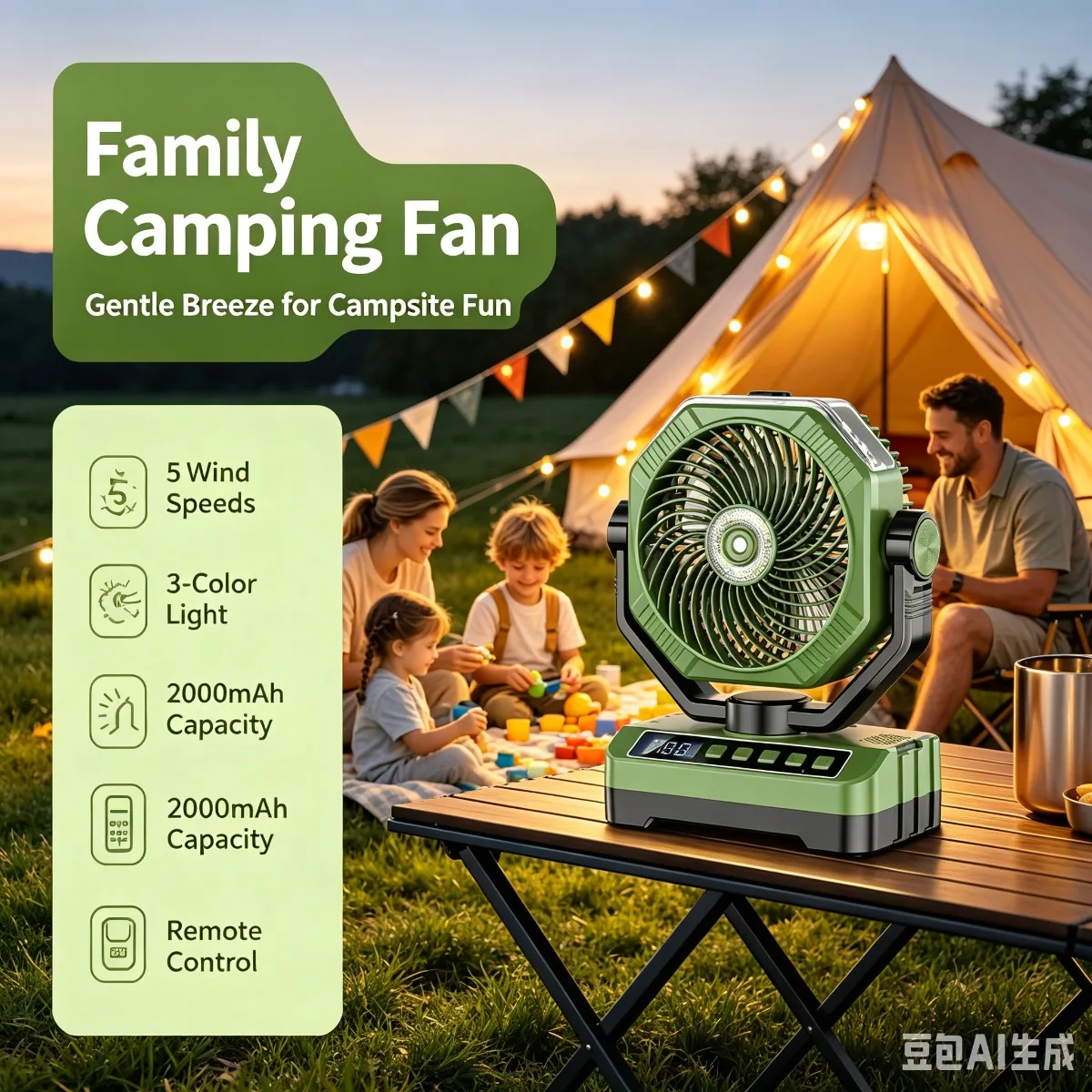 Camping Ceiling Fan 20000Mah Rechargeable Camping Circulator with Light and Remote Control Cool Air Circulation Camping Fan