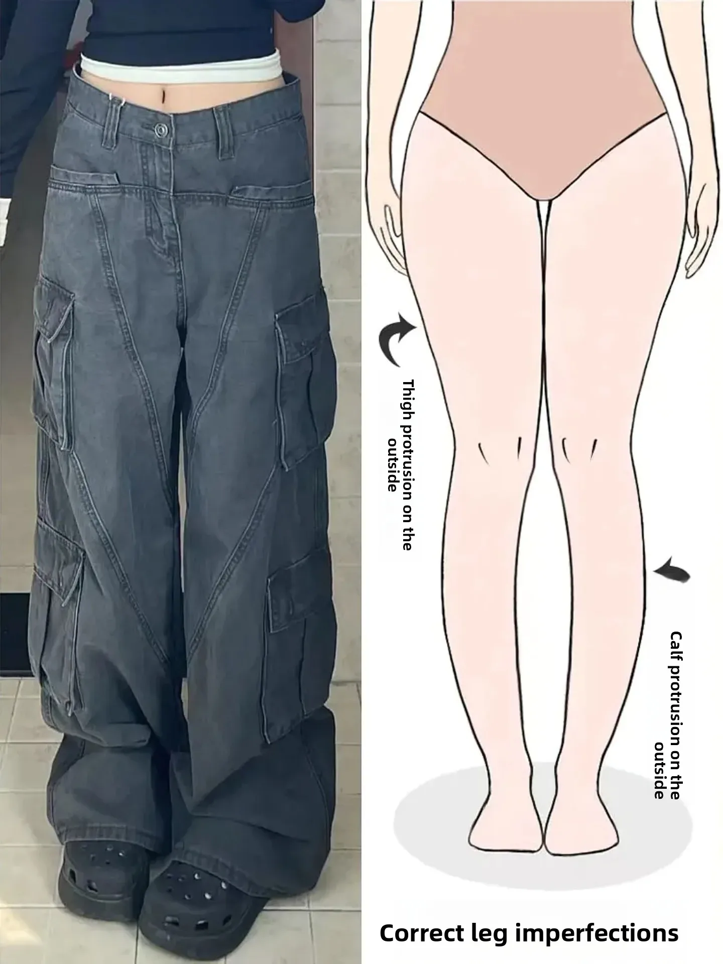 

Retro Pocket Design Denim Jeans Women's Autumn Winter New Street Deconstructed Splicing Workwear Pants Pear Body Shape