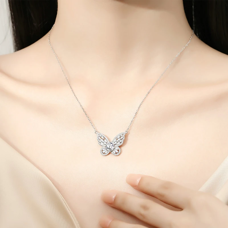 

TEN CARATS 925 Sterling Silver Moissanite Butterfly Pendant Necklace for Women, Dainty Sparkling Jewelry Gift for Anniversary
