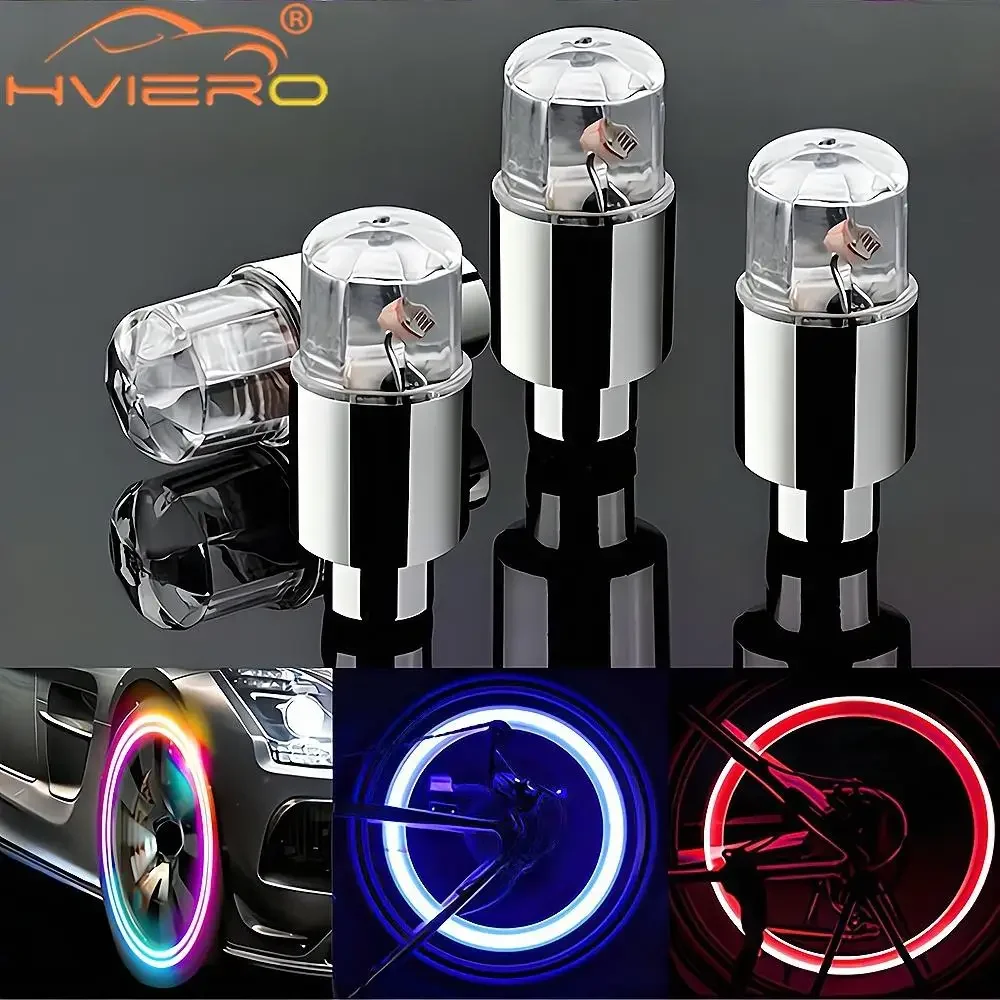 4X Led Bulb Vehicles Hub Tire Colorful Valve Nozzle Durable Car Bicycle Motorcycl Night Wind Fire Flash Modification Accessories