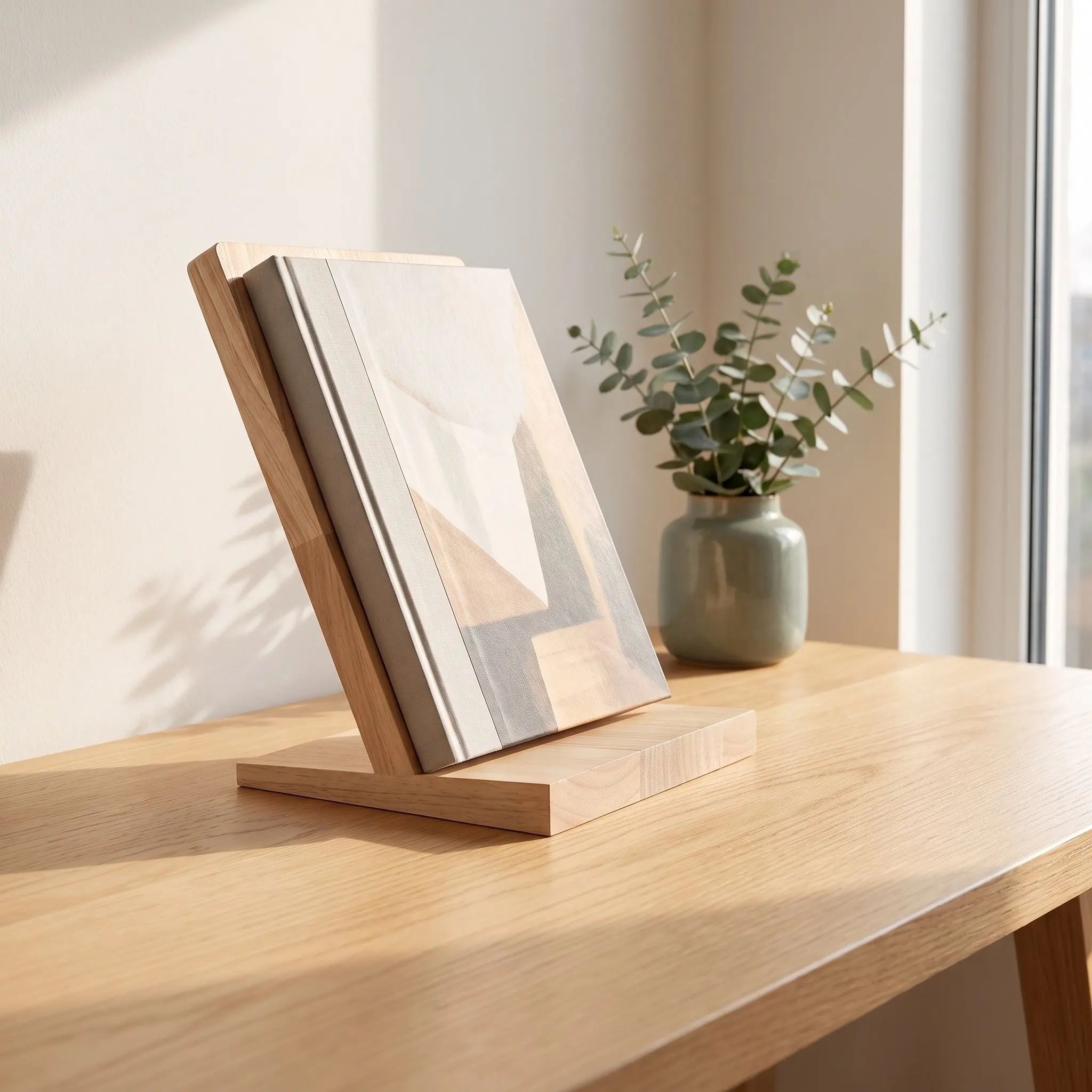 A5 Wooden Book Display Stand Desktop Countertop Holder Rack Cookbook Recipe Book Prop Shelf for Kitchen Desktop Organization