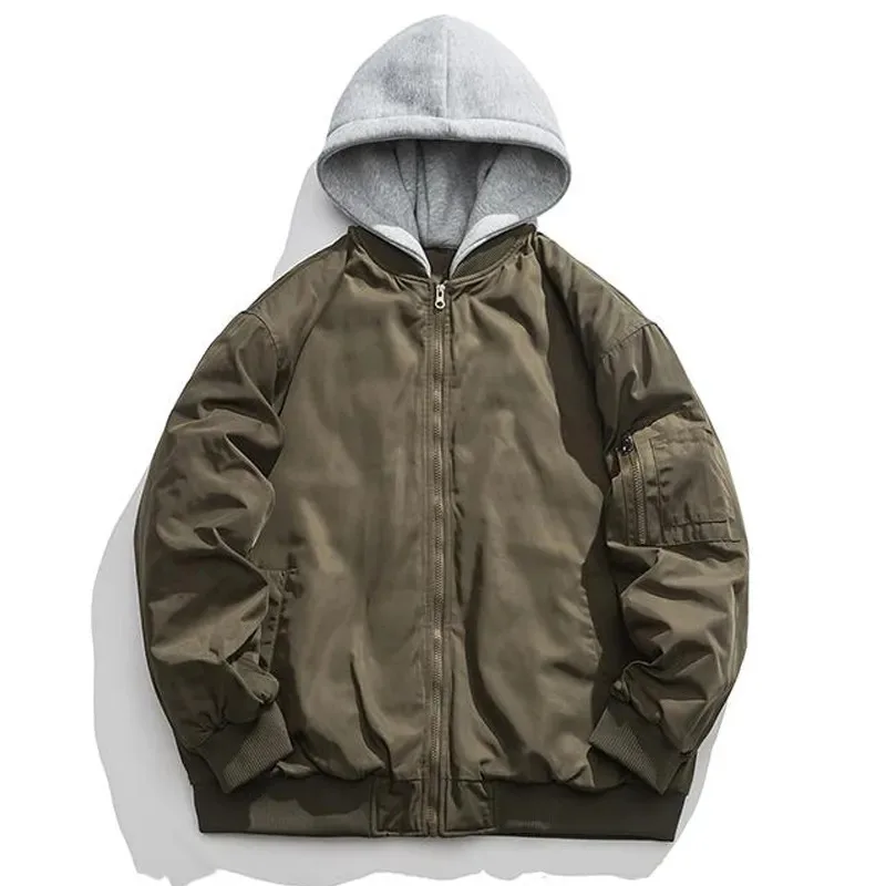 LOERSS-Parka solta com capuz masculino com gola alta, jaqueta casual, casaco monocromático, versátil, quente, inverno, novo, 2023