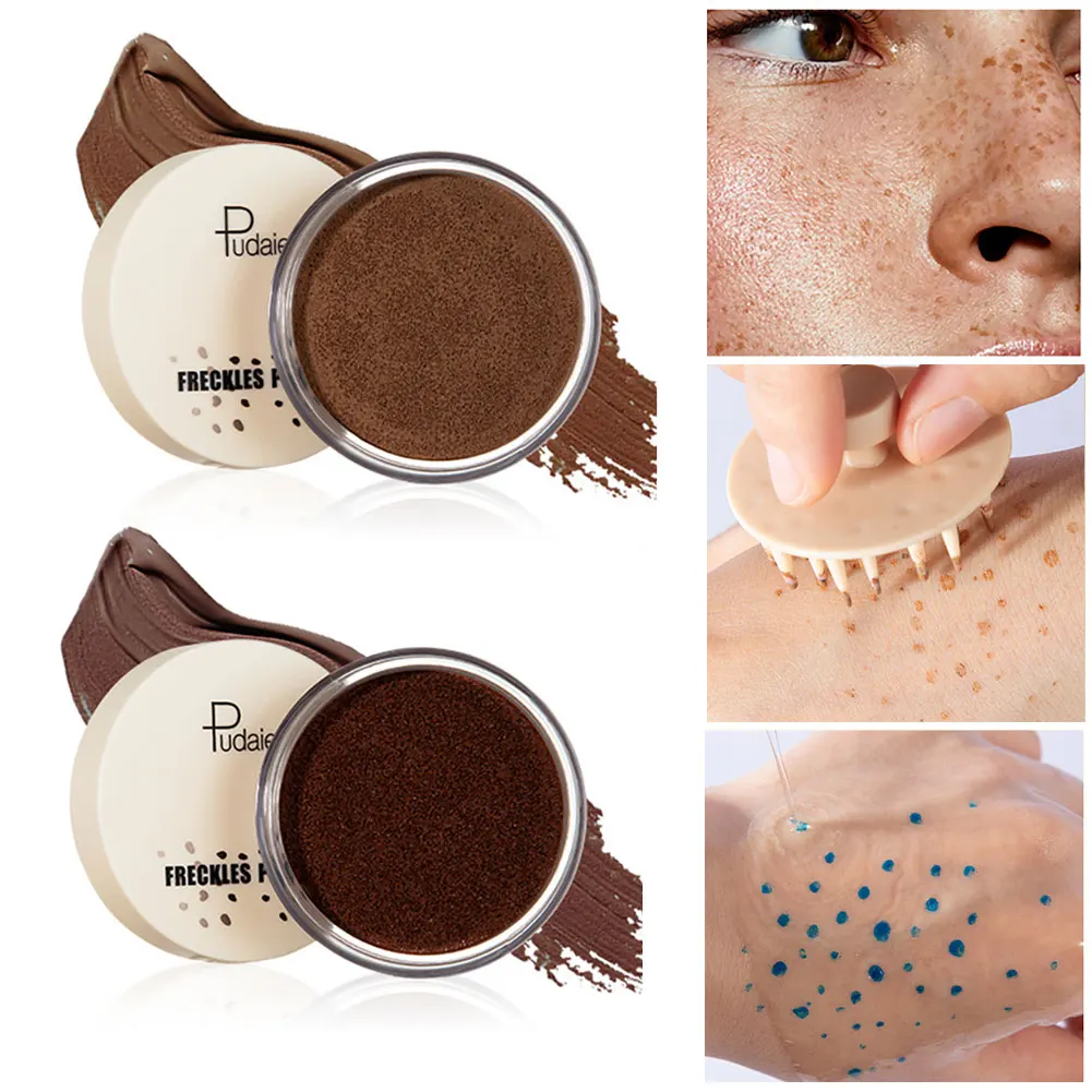 Face Fake Freckles Air Cushion Waterproof Long Lasting Liquid Powder Quick Dry Natural Face Freckles Stamp Makeup with Brush