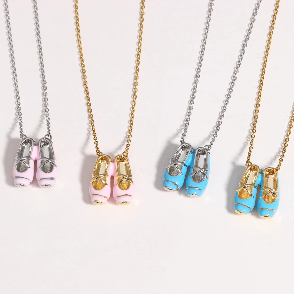 Stainless Steel 18K Gold-Plated Sweet Romantic Ballet Shoe Pendant Necklace Exquisite Brass Chain Jewellery Women's Party Gift