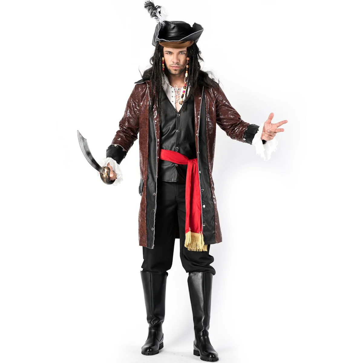 

Halloween Captain Pirate Costumes for Men Adult Halloween Captain Jack Sparrow Costume Pirates of the Caribbean Cosplay Clothes