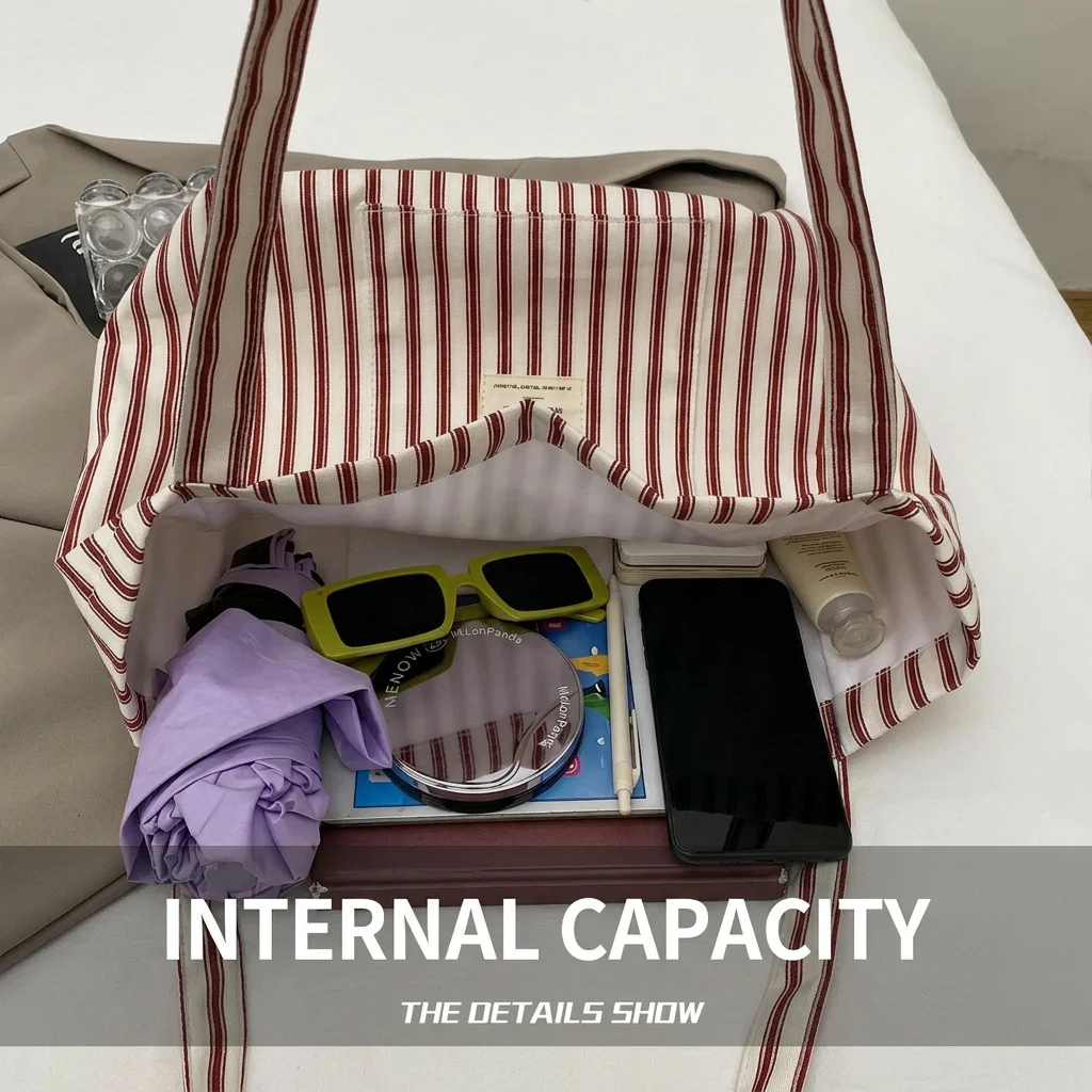 Open Top Handbag Large Capacity Women'S Tote Bag Striped Tote Bag Versatile Large Capacity Shoulder Bag For Campus Use Daily