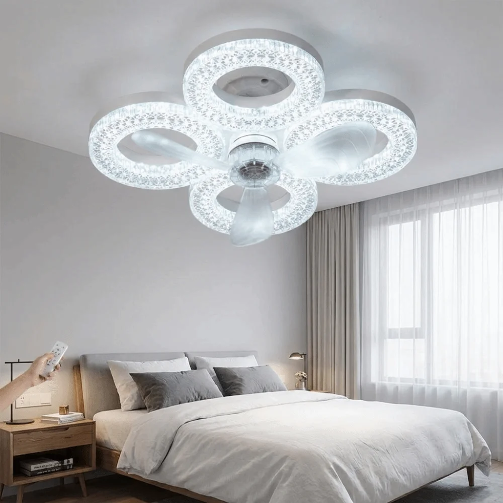 Large Air Volume Fan Light E27 Screw Base Dimmable LED 2 In 1 Fan Light Timing Function 5/6 Blades Remote Control Fan Light