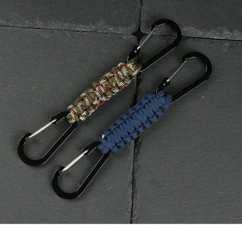 Paracord Schlüsselbund Dual Karabiner Clip Geflochtene Lanyard Überleben Notfall Knoten Werkzeuge Für Schlüssel Outdoor Camping Wandern Rucksack – Detail 2