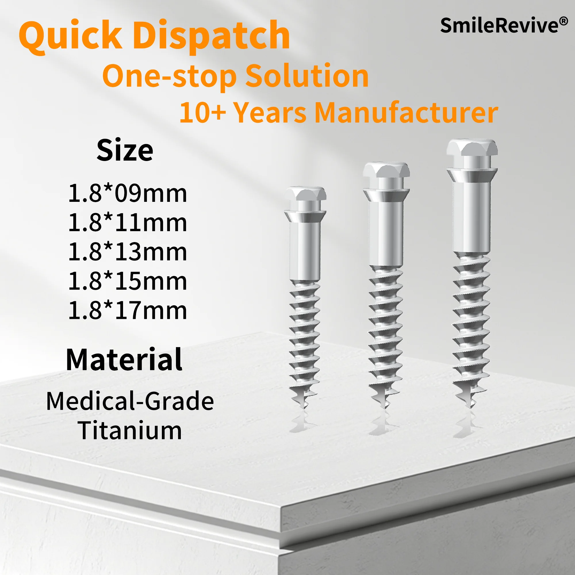 SmileRevive Sterile Individually Packaged Orthodontic Mini Screw TAD Anchor for Orthodontics 1.8*9/11/13/15/17