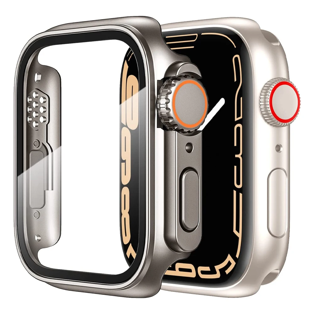 Change To Ultra 49mm Case For Apple Watch 40mm 44mm 45mm 41mm 38 42mm PC Cover+Glass Film iWatch 8 7 6 5 4 SE Screen Protector